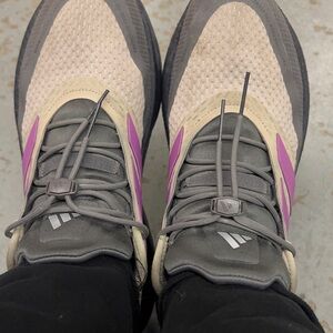 adidas Women's Sneakers in Gray, Cream, and Pink.  USED